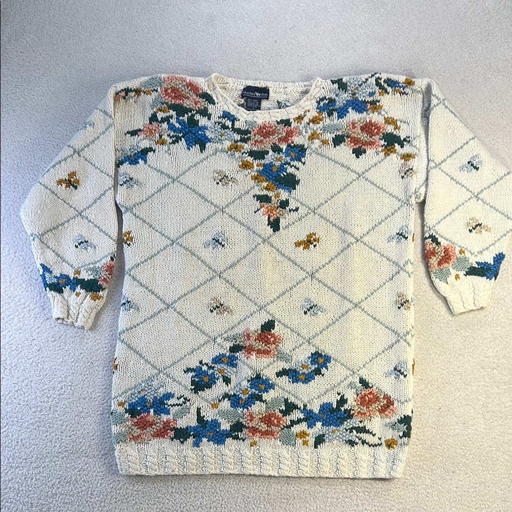 Hunters Run Womens Vintage Knit Crewneck Floral Sweater Cottagecore Size Large